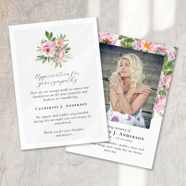 Floral Photo Sympathy Funeral Memorial Thank You Card (Creator Uploaded)