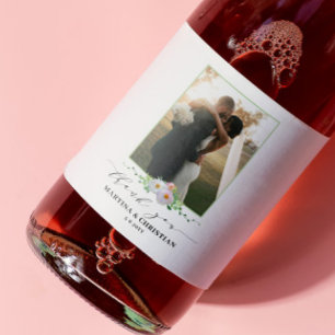 Floral Photo Thank you Wedding Sparkling Wine Label