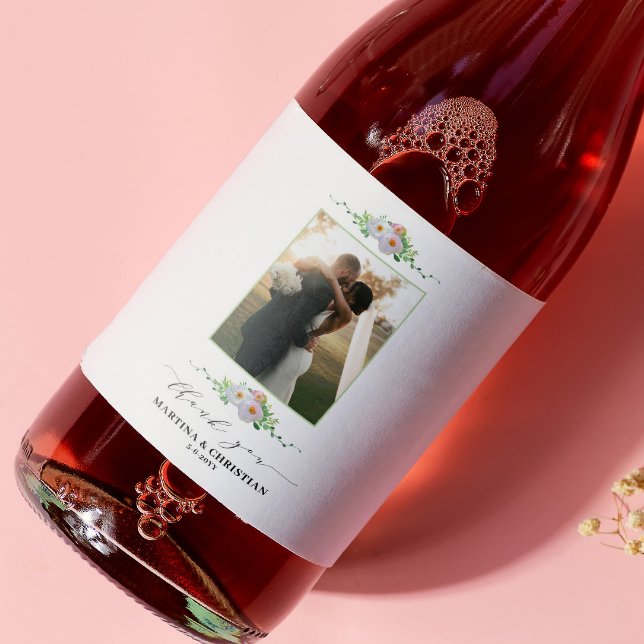 Floral Photo Thank you  Wedding  Wine Label (Creator Uploaded)