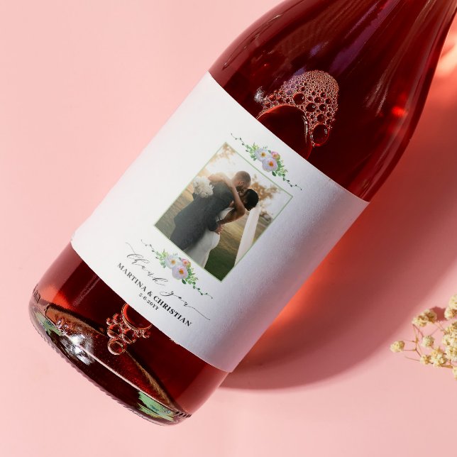 Floral Photo Thank you  Wedding  Wine Label (Creator Uploaded)