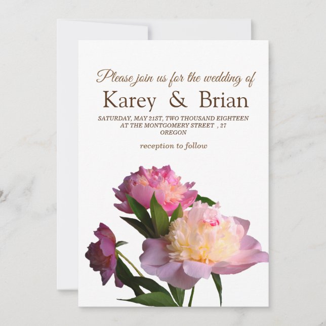Floral Photo Wedding Card Peony flowers (Front)