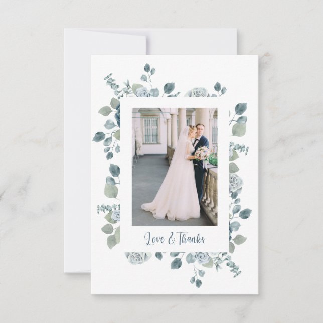 Floral Photo Wedding Thank You Card (Front)
