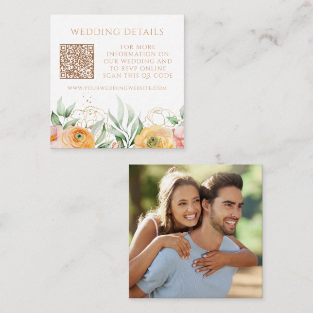Floral Photo Wedding Website QR Code RSVP Enclosure Card (Front/Back)