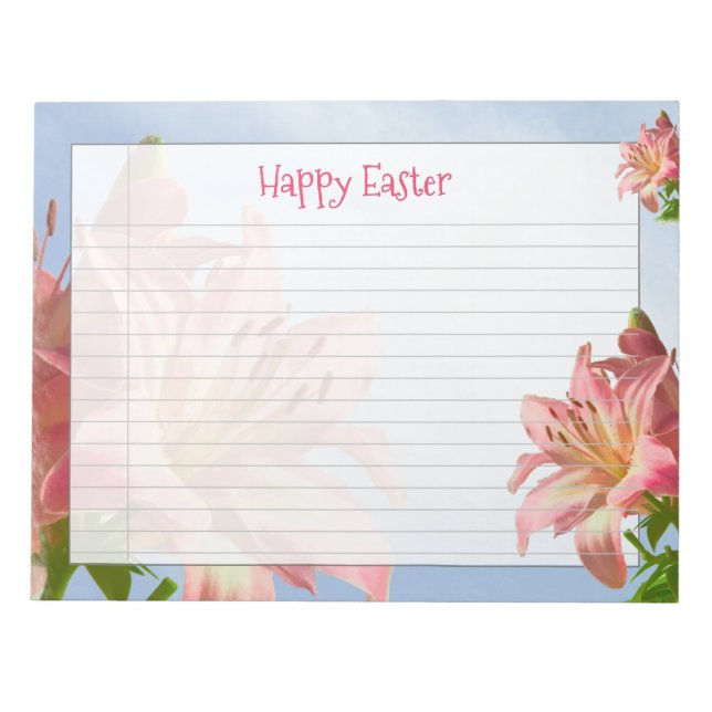 Floral Photography Pink Easter Lily Happy Easter Notepad (Front)
