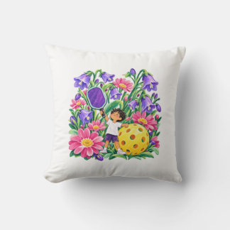 Floral Pickleball Player Purple Pink Sports Gift Cushion