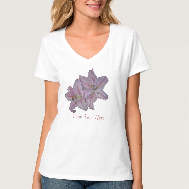floral picture of pink lily flowers T-Shirt (Front)