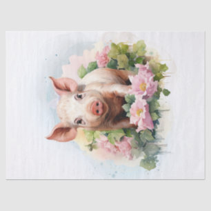 Floral Piglet Watercolor Tissue Paper
