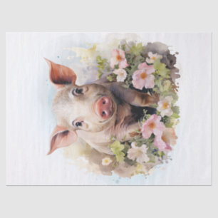 Floral Piglet Watercolor Tissue Paper