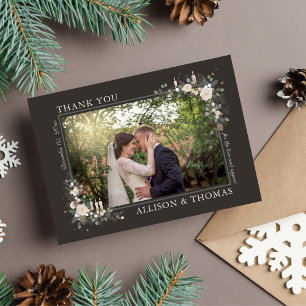 Floral Pine Holiday Winter Christmas Wedding Thank You Card