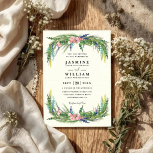 Floral Pine Rustic Country Elegant QR Code Wedding Invitation