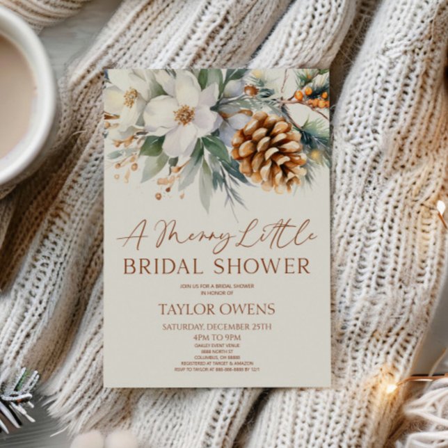 Floral Pine Tree A Merry Little Bridal Shower Invitation (Creator Uploaded)