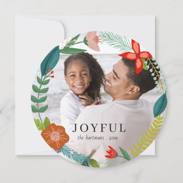 Floral & Pine Wreath | Full Photo Holiday Announcement (Front)