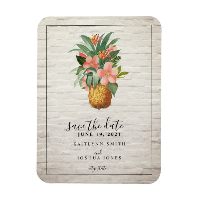 Floral Pineapple Brick Wedding Save The Date Magnet (Vertical)
