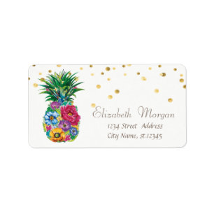 Floral Pineapple Gold Foil Confetti Label