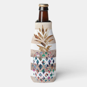 Floral Pineapple gold striped design Bottle Cooler