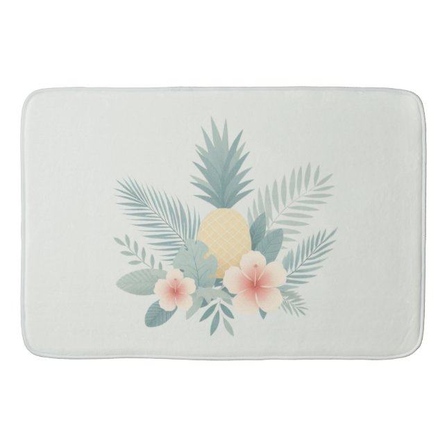 Floral Pineapple & Hawaiian Bath Mat (Front)