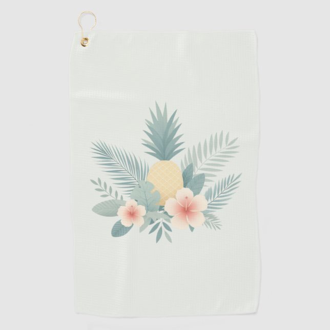 Floral Pineapple & Hawaiian Golf Towel (Front)