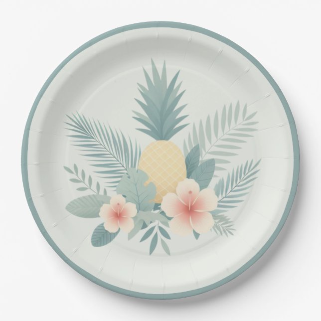 Floral Pineapple & Hawaiian Paper Plate (Front)