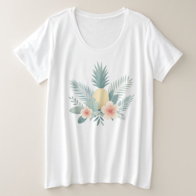 Floral Pineapple & Hawaiian Plus Size T-Shirt (Design Front)