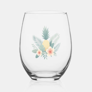 Floral Pineapple & Hawaiian Stemless Wine Glass