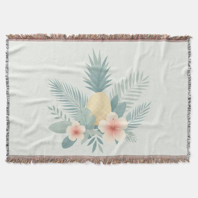 Floral Pineapple & Hawaiian Throw Blanket (Front)