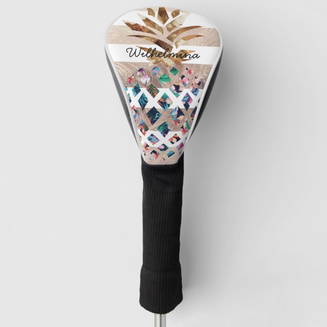 Floral Pineapple Monogram Golf Head Cover (Front)