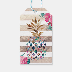 Floral Pineapple striped Monogram Gift Tags