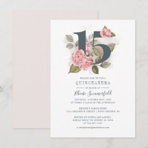 Floral Pink 15th Birthday Quinceanera Party Invitation