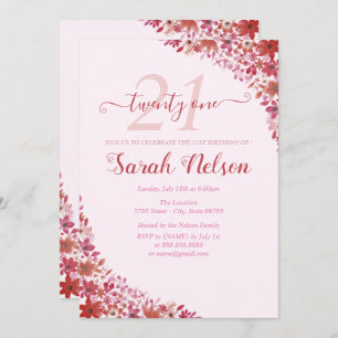 Floral Pink 21st Birthday Invitation