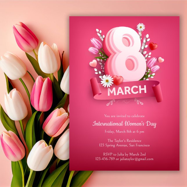 Floral Pink 8 March Womens Day Celebration Invitation (Creator Uploaded)