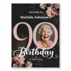 Floral Pink 90th Birthday Elegant Custom Photo