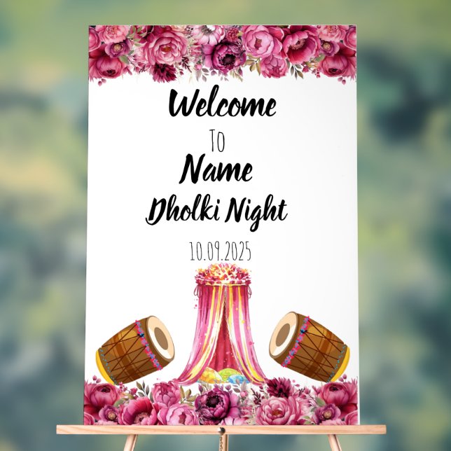Floral pink acrylic Dholki night sign (Neutral)