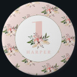 Floral pink age personalised button<br><div class="desc">Floral pink age personalised button the idea birthday gift. Change the number and name.</div>