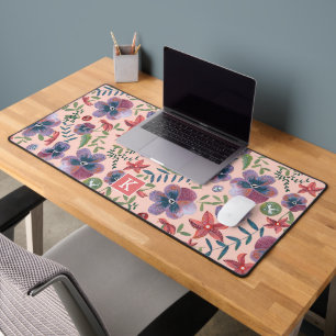 Floral pink all-over print monogram desk mat