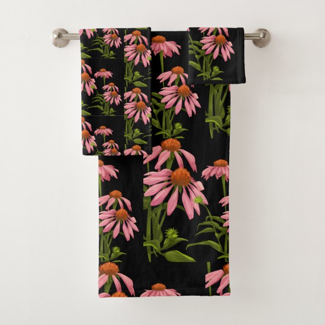 floral pink and black bath towel set (Insitu)