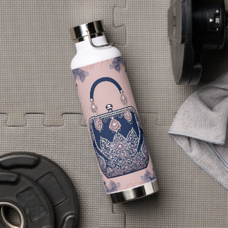 Floral pink and blue AI art Water Bottle