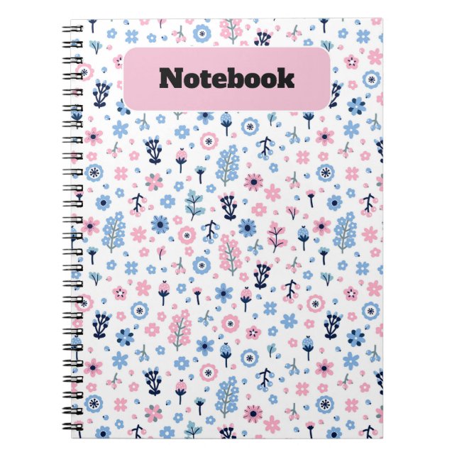 Floral Pink and Blue Pattern Notebook (Front)