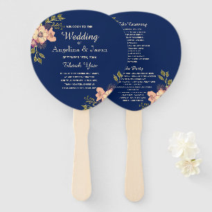 Floral Pink And Blue Wedding Program Hand Fan