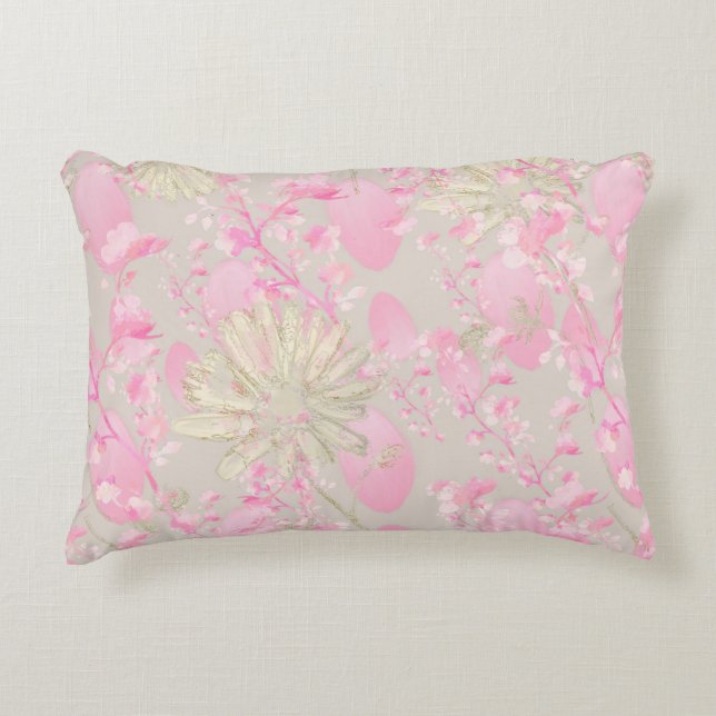 Floral Pink and Gold Accent Pillow (Front)