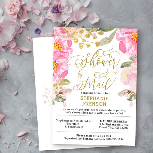 Floral Pink and Gold Virtual Bridal Shower by Mail Invitation