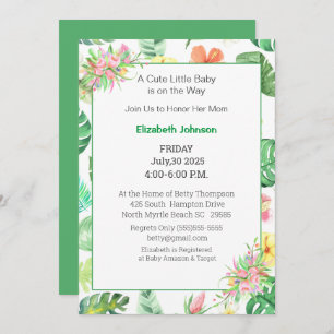 Floral Pink and Green  Baby Shower Invitation