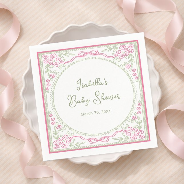 Floral Pink and Green Baby Shower Paper Napkin (Creator Uploaded)
