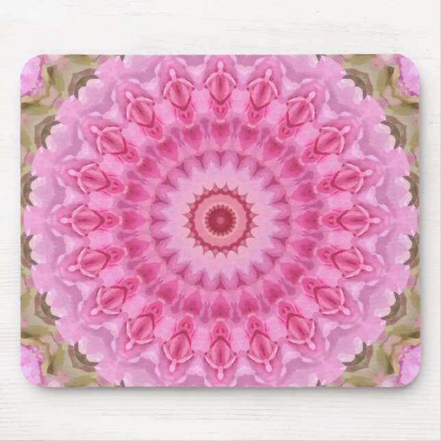 Floral Pink and Green Garden Kaleidoscope Mouse Pad (Front)