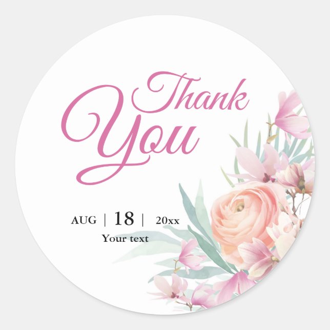 Floral Pink and Orange Wedding Card Template Classic Round Sticker (Front)