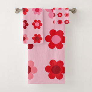 Floral Pink And Red Flowers Bath Towel Set
