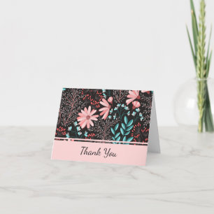 Floral Pink and teal Thank You Card