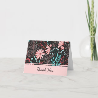 Floral Pink and teal Thank You Card