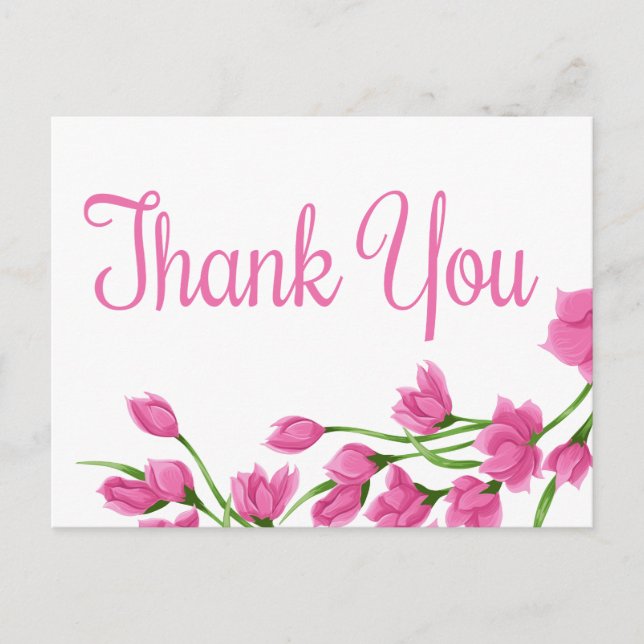 Floral Pink And White Thank You Fuchsia Flowers Postcard (Front)