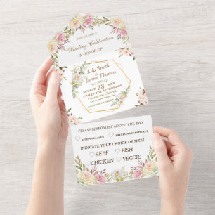 Floral Pink And White wedding  All In One Invitati Invitation