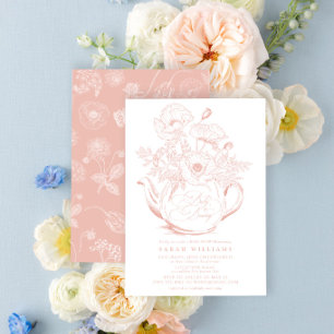 Floral Pink Baby is Brewing Vintage Girl Shower Invitation